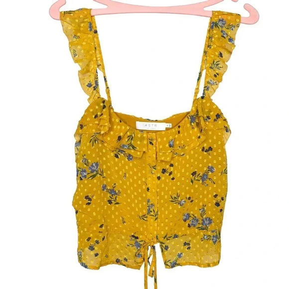 ASTR The Label Donna Ruffle Sleeveless Top Marigold Multi Floral Tank Sz. M NWOT - Picture 4 of 14